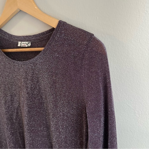 Free People Intimately Mesh So Well Layering Metallic Shimmer Top Plum, Large - Picture 2 of 5